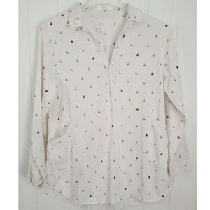 Sigrid Olsen Linen Blend Shirt Womens Medium White Summer Nautical Beach